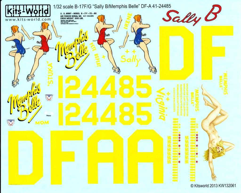 Kits World Decals 1/32 B17 FLYING FORTRESS Memphis Belle & Sally B eBay